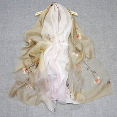 Silk wool blend, gradual embroidery, flower long scarf, female spring new silk silk scarf, national wind shawl