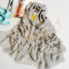 [English] colorful silk scarves all-match high-grade silk delicate embroidery shawl scarf knitted casual gray decoration