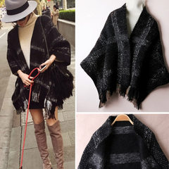 [daily specials] British style fashion tassels cloak, wool shawl jacket, large lattice, thickening scarf