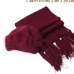 Middle aged mother rabbit hair hat qiu dong tian lady knitting wool old man`s hat scarf thick middle aged warm keeping warm hat can adjust wine red (hat + scarf)