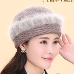 Middle aged rabbit hair mother hat qiu dong tian knitting wool old man hat scarf thick middle aged warm hat adjustable khaki color (hat)