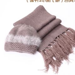 Middle aged mother rabbit hair hat qiu dong tian knitting wool old man hat scarf thick middle aged warm hat adjustable khaki color (hat + scarf)