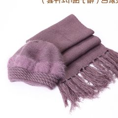 The middle aged and the elderly rabbit hair mother hat qiu dong tian women knitting wool old people hat scarf thick middle aged warm hats can adjust lilac (hat + scarf) hair within 2-3 days