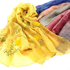 Silk scarves, embroidered women, pure color sequins, lace flowers, decorative thermal shawls, retro national scarves