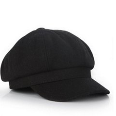 Autumn/winter 2016 women`s Korean version of leisure cap with 100% leather beret cap, tongue cap, retro hat, octagonal hat, M (56-58cm) woollen black