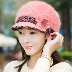 Sweet winter hat female female young Korean tide in autumn and winter hair elegant lady Beret peaked cap M (56-58cm) LB- Bailey pink flowers