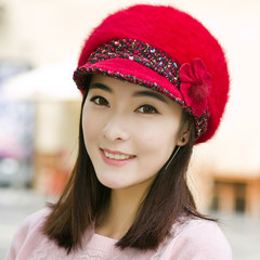 Sweet winter hat female female young Korean tide in autumn and winter hair elegant lady Beret peaked cap M (56-58cm) LB- Bailey red flowers