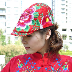 [original] pied folk style leisure hat cap Yang Liping embroidery embroidered hat red peaked cap visor M (56-58cm) Light blue