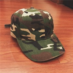 On the streets of Hong Kong leisure wind Retro Green Camo military camouflage baseball cap brim wind peaked cap bending couple hat Adjustable Camouflage (plastic buckle)