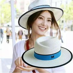 Korean version of the beach with a small top hat, beach hat, tidal wave folding straw hat, women`s summer small fresh sun protection sunshade hat M (56-58cm)