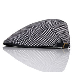 YHY012 British art fan men and women spring and autumn tide lattice forward ray limpets Korean duck tongue Hat Cap Adjustable Black and white squares