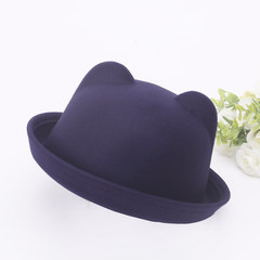 Autumn and winter small gift hat dome short eaves summer curling winter hat black hat female British apparel accessories winter can adjust the cat ear navy color