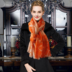 Brocade floor brand, autumn and winter long, gold tail peacock, wool scarf, ladies warm, big shawl, dual purpose gift box