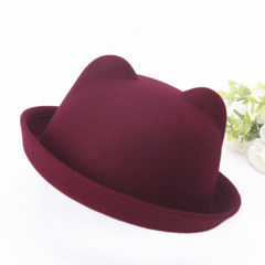 Autumn and winter small gift hat dome short eaves summer curling winter hat black hat women British apparel accessories winter can adjust cat ear wine red