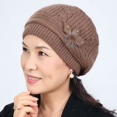 Korean version of the old hat female rabbit mother autumn winter hat Double thick cap mother warm wool cap tab Adjustable Ash Camel