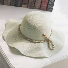 Korean side fungus shell, decorated with sun hat, lady bowler hat, summer travel cap, children's sunshade, straw hat M (56-58cm) Pale green