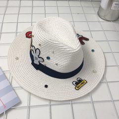 The summer sun hat sun hat straw hat female children map a wide brimmed hat tide beach hat Panama Resort M (56-58cm) Milky white