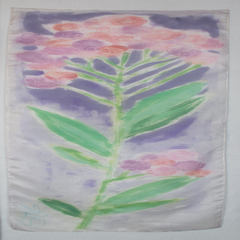 Bulgarian designer Klara hand-painted silk shawl scarf pink flowers summer long yarrow