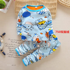 Girls wear thick warm winter clothing new Home Furnishing underwear set baby girl with long johns velvet suit 750 blue leaves tiger 105cm (D5 code reference height 105-110)