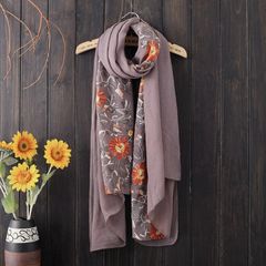 The wind in autumn and winter long scarf female China all-match small family name wind fresh cotton knitted shawls embroidered flowers students
