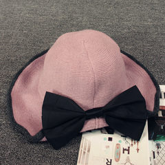 Female elegant bow knitted hat winter wool hat and retro Ladies Hat basin leisure shopping M (56-58cm) Peel powder