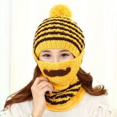 The new wool hat knitting cap with conical acrylic fiber Korean version is 100% suitable for children`s winter cycling cap with XL (over 60cm) yellow neck