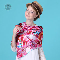 新款真丝丝巾马达加斯加狐猴骑车图案女士大方丝巾