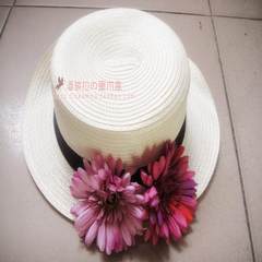 Black Sun Flower Gerbera hand flat top strawhat hat hat S (54-56cm) Pink purple series