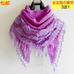 Female triangle Sequin Rose Lace tassel silk flowers in spring and autumn winter thick cotton cashmere scarf shawl