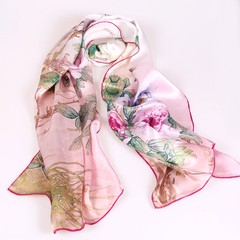 Pure silk scarf silk printing beautiful pure powder super long scarf girl Bo Shajin