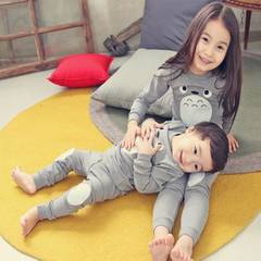 Boys and girls 2016 new autumn and winter warm suit children underwear baby long johns cotton clothing. Grey Totoro 130cm