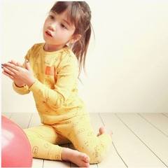 2017 new children suit cotton boys and girls underwear baby long johns suit children. Pastry yellow 130cm