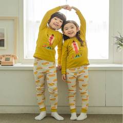 The new summer Korean boys and girls warm long johns children cotton underwear suit nubao cheap fashion Yellow cartoon gentleman 130cm