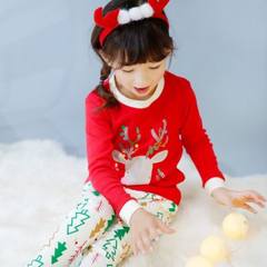 2017 new children suit cotton boys and girls underwear baby long johns suit children. Red red Christmas fawn 130cm