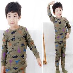 2017 new children suit cotton boys and girls underwear baby long johns suit children. Light brown, covered with dinosaur color 130cm