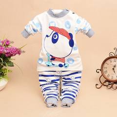 Boys' underwear set 2017 Hitz children treasure baby girls long johns autumn clothes Autumn set - lovely bear blue cotton 55 yards is suitable for May -10 months