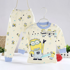 The new spring and autumn clothing children's underwear suits cotton underwear girls and boys autumn children aged 1234 small yellow people F1022 small yellow, blue 80cm