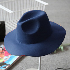 Woollen hat lady spring and autumn and winter Korean style fashionable jazz hat European and American English style big eaves pepper the same style of small gift hat M (56-58cm) navy cut edge solid color cone top