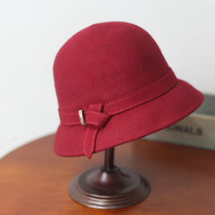 The British noble elegant lady dome basin hat autumn and winter hat all-match retro minimalist decorative buckle hat Adjustable Rust red