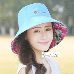 Fisherman`s hat women go on summer outings with south Korean sun protection sunshade hats outdoor cycling foldable double-sided cap adjustable beige color -- double-sided eaves (wearing mask)