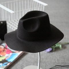 British black tweed hat lady Korean summer hat shopping leisure jazz hat sunshade hat trend M (56-58cm) black cut edge solid color cone top
