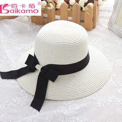 Bai Mo card summer Ladies Hat Korean Ribbon Ribbon bag fisherman hat beach sun hat tide beach Milky white