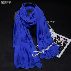 A long section of upscale scarf silk scarves silk scarf all-match Korean blue summer beach large shawl Blue 1.95*0.65