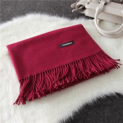 Women`s scarves in winter pure cotton and linen Korean version of spring and autumn pure color matching super long style shawl dual-use gift box with Korean version of cashmere jujujube red