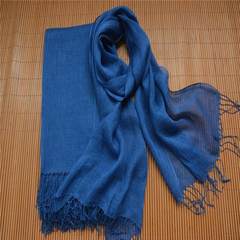 Flax scarf 100% French flax women 100 take a long spring and autumn literary shawl summer scarf men and women denim blue