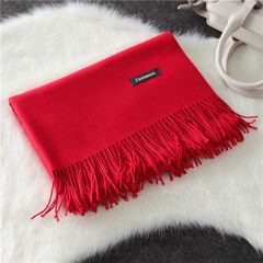 Muffler woman pure color red shawl dual-use long style thickening custom embroidery logo Korean version of cashmere big red