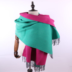 High end weight 365g lambing cashmere double color wool scarf shawl dual-use heat preservation thickening winter special green rose-red double-sided