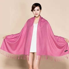 Air conditioning office female pure color imitation wool cashmere warm shawl thickened in autumn and winter big red annual scarf leather powder