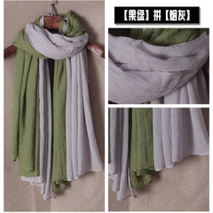 Muffler women in autumn and winter super large artistic style cotton and linen double use cape air conditioning long pure color gauze towel Korean version of cashmere bright powder