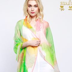 Silk scarf scarf female rectangular napkin circle summer female all-match silk scarf sunscreen female beach towel Green #J5D2